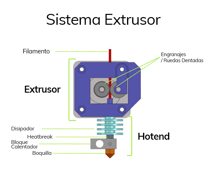 Sistema completo de extrusor y hotend -